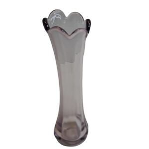 Vintage Amethyst Art Glass Ribbed Scalloped Swung Vase 8" tall 2" dia. Pontel